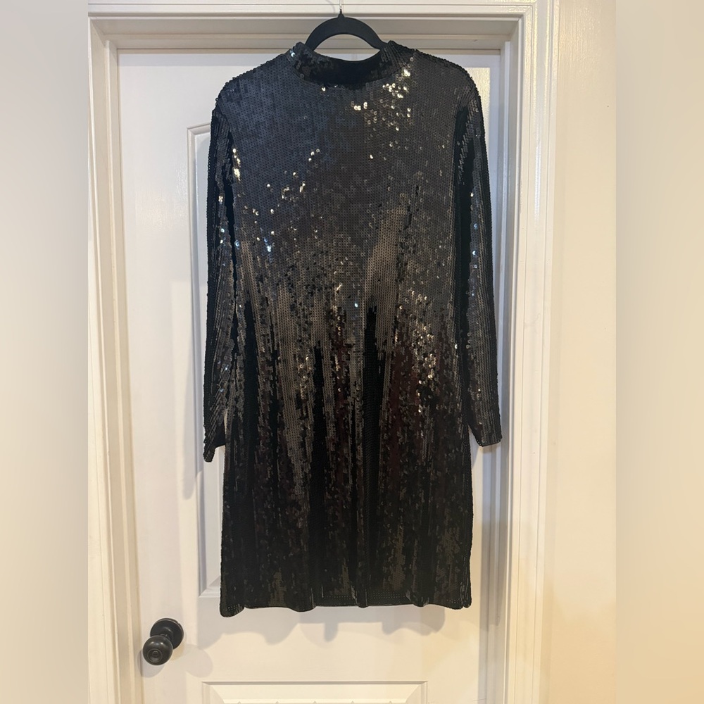 Express Black Sequin Long Sleeve Dress